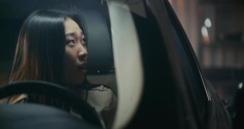 Leaving Company Parking Lot Young Woman Stops Security Checkpoint