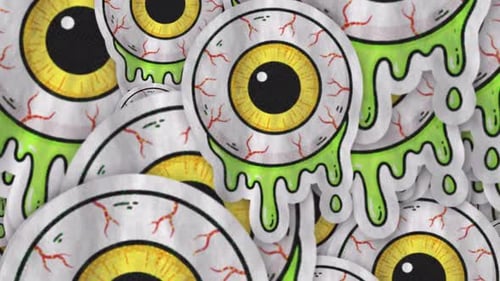 Spooky Hand-Drawn Eyeball Pattern with Dripping Slime Animation