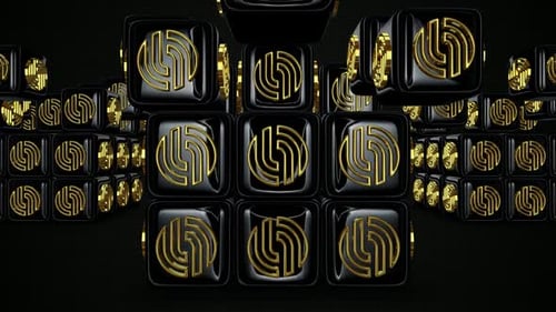 Rotating Black and Gold Abstract Geometric Cubes Loop Background