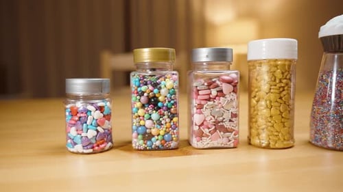 Colorful Sprinkles in Jars for Baking and Decorating