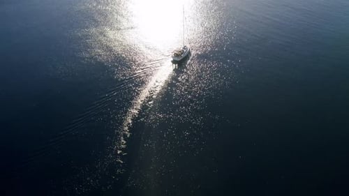 Aerial Top Down View of Rich Yacht Sailing Sea Luxury Sail Boat Yachting