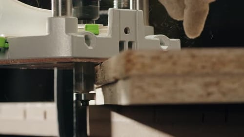 Craftsman Hands Polishing Wooden Table with Machine Man Carpenter Using Grind Drill Equipment Cut a