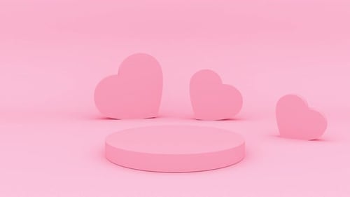 Falling Pink 3D Hearts with Minimalist Podium Animation