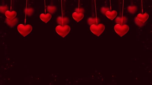 Elegant Red Hearts Hanging Animated Love Celebration Background Loop