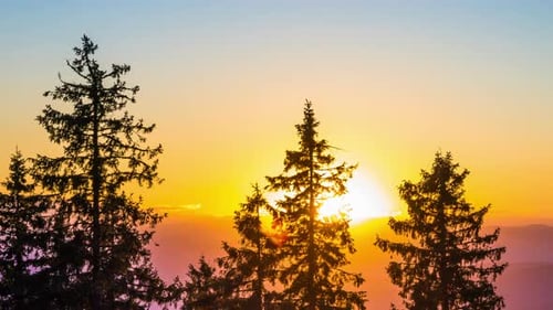 Valley with Peaks of the Rhodope Mountains Covered with Spruce Forests is Shaded Under a Cloudy