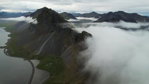 Aerial view of Vestrahorn mountain, Eastern, Iceland.