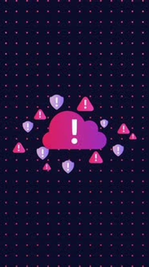 Animation of Cloud Data Security, Threat Detection And Alerts In Vertical Video.