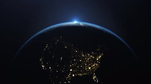 Earth Globe Rotation with City Lights and Sunrise from Space