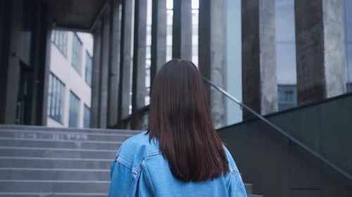 Back View Portrait Young Beautiful Brunette Caucasian Lady with Gorgeous Long Hair Stylish Hairstyle