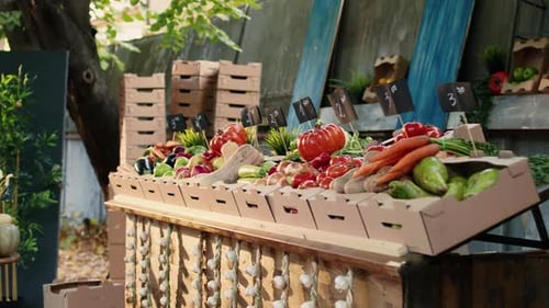 Local Fresh Produce at Farmers Market Display Stand