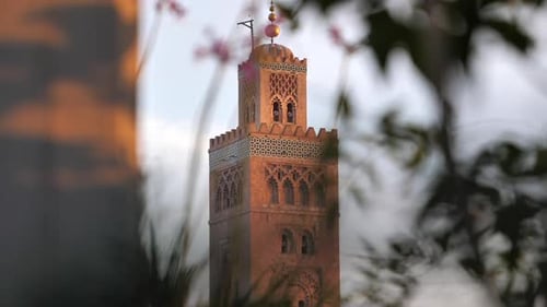 Zoomed in view of largest mosque in Marrakesh - Kutubiyya Mosque, Morocco