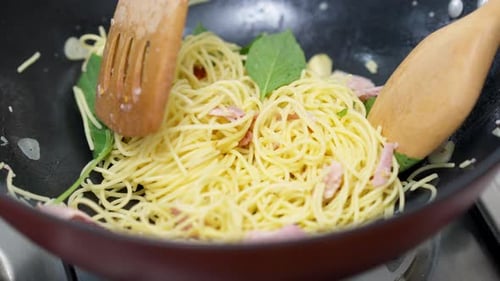 Close Up Shot of Pasta Being Cooked