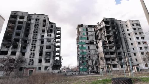 Devastated Buildings in Decayed Urban Landscape