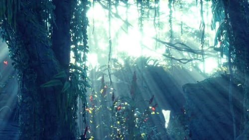Grüner Tropenwald mit Lichtstrahl