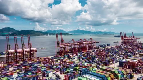 Shenzhen ,Aerial footage of Yantian international container terminal in Shenzhen city, China