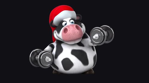 Fun 3D cartoon cow with weights (with alpha channel included)