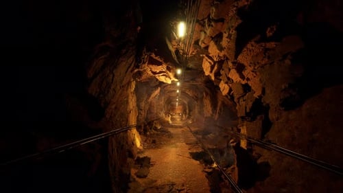 Underground Mine Passage With Electric Lights
