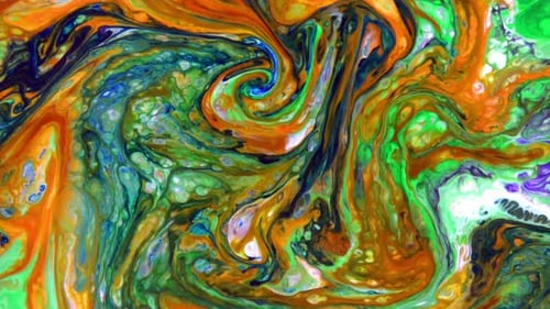 Swirling Fluid Abstract Background with Blues Greens Oranges