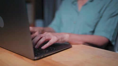 close up - Female hands typing work, Asian woman working with computer laptop, Woman freelancer work