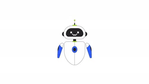 Animated Flat Design Robot Character Waving and Talking Loop