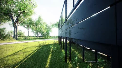 Sunny Park View Under Modern Walkway