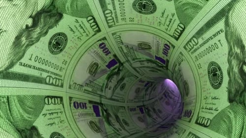 Finance and Investment Concept Tunnel of Money Dollars Towards Light Cash Flow 3d Animation of a
