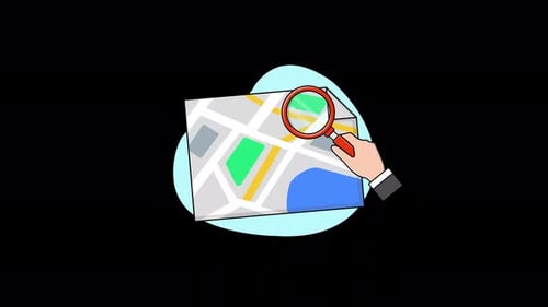 Map with Hand and Magnifying Glass. Searching Location Concept Animation Video - Transparent
