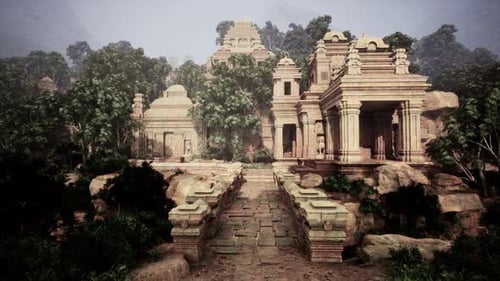 Ancient Temple Ruins Amidst Dense Forest