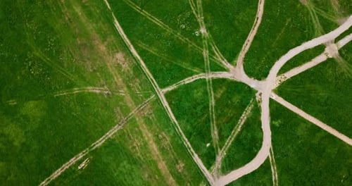 Aerial, agriculture and landscape with farm in countryside for crops, growth or sustainability
