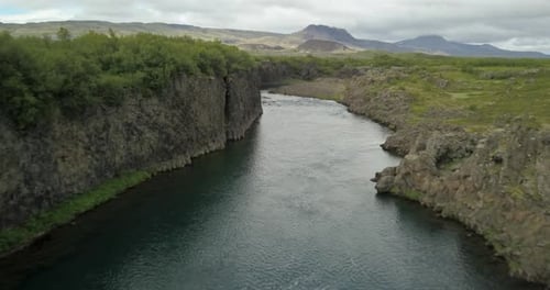 fjaðrárgljúfur River in Iceland, Aerial view