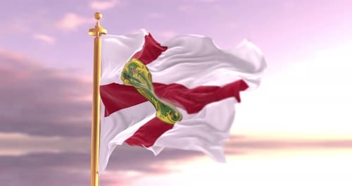 Realistic Waving Flag of Guernsey with Golden Mast