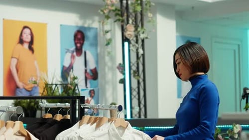 Middle Eastern Store Assistant Offers Fashion Advice to Female Client