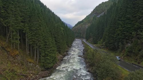 Drone video of Latefossen in peaceful Scandinavian countryside