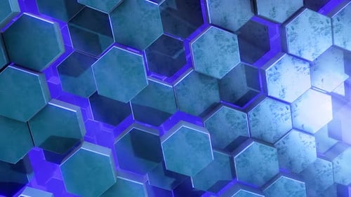 Animated Abstract Hexagon Grid Background with Blue Neon Lights