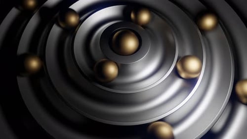 Golden Spheres Rolling on Concentric Metallic Rings Animation