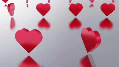 Romantic 3D Red Hearts Spinning and Floating Animation