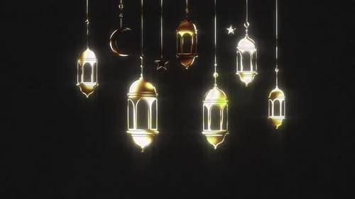 Golden Ramadan Lanterns and Crescent Moon Animation
