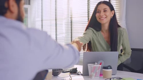 Business Meeting Handshake in Modern Office