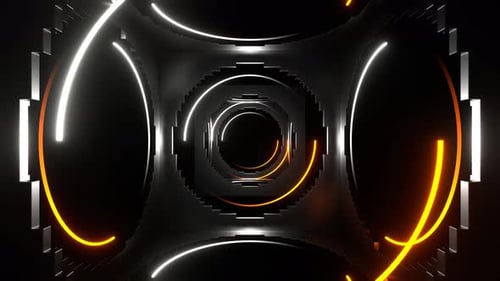 Néons orange et blanc dans des trous de carrés, fond Vj Loop en 4K