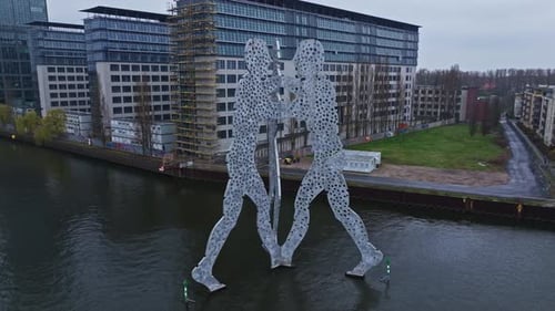 Aerial view Of Molecule Man Sculpture on Spree River , Berlin