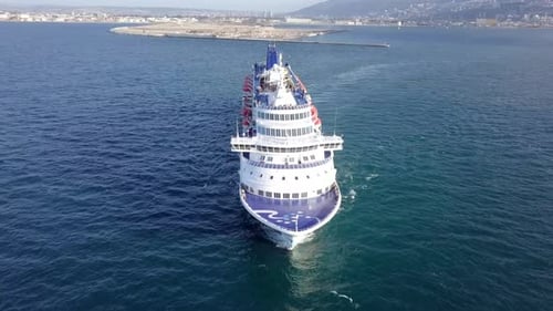 Cruise ship sailing across The Mediterranean sea - Aerial footage