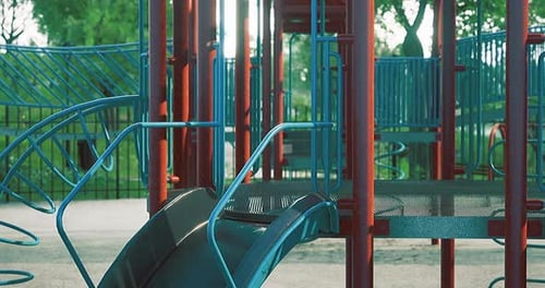 Smooth Panning Shot of Empty Playground Equipment