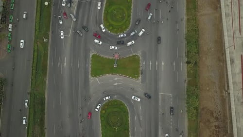 Birds Eye View drone shot of busy Vietnamese traffic intersection