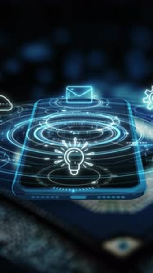 Futuristic Holographic Smartphone Display with Digital Icons