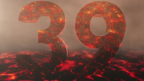 Lava Themed Hot Burning Number 39 Over a Volcanic Molten River