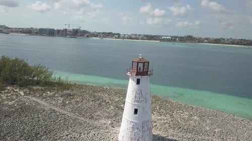 Nassau Bahamas island Lighthouse Aerial flyover