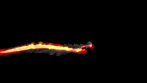 Fiery trail with smoke on black background