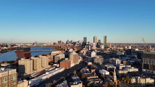 Aerial video over the city of Boston, USA