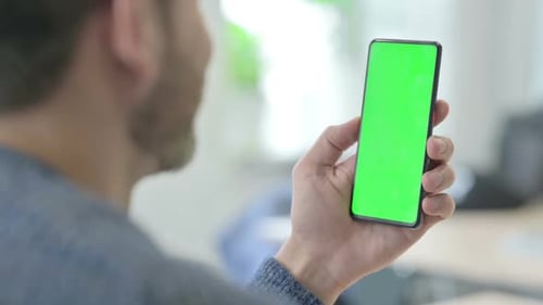 Mature Adult Man Using Smartphone Chroma Key Green Screen