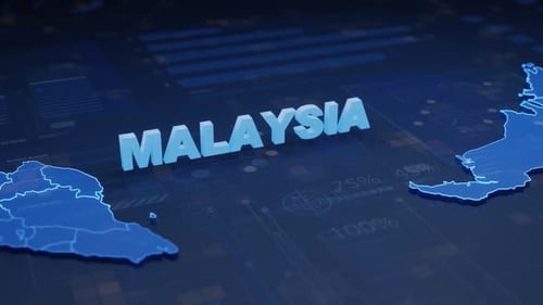 Futuristic Malaysia Map Digital Data and Technology Visualization